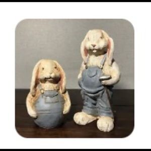 2 Vintage bunnies in denim overalls